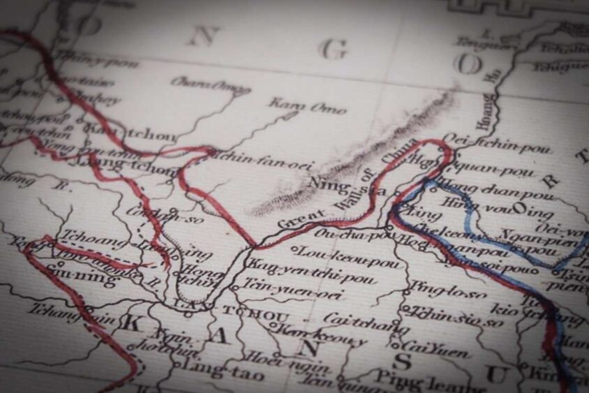 Old map of China and Burma closeup