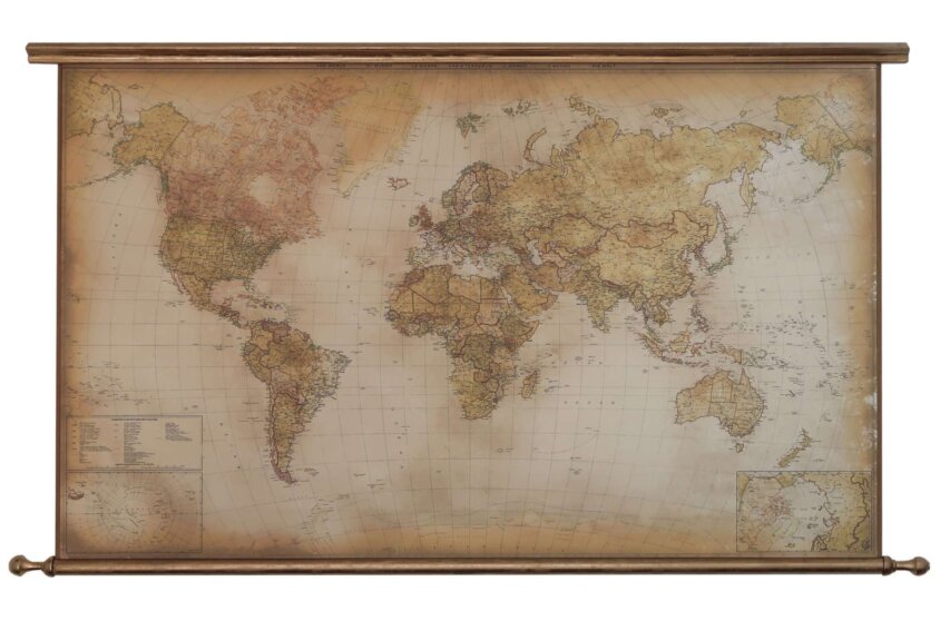 Chic map of the world with golden edges