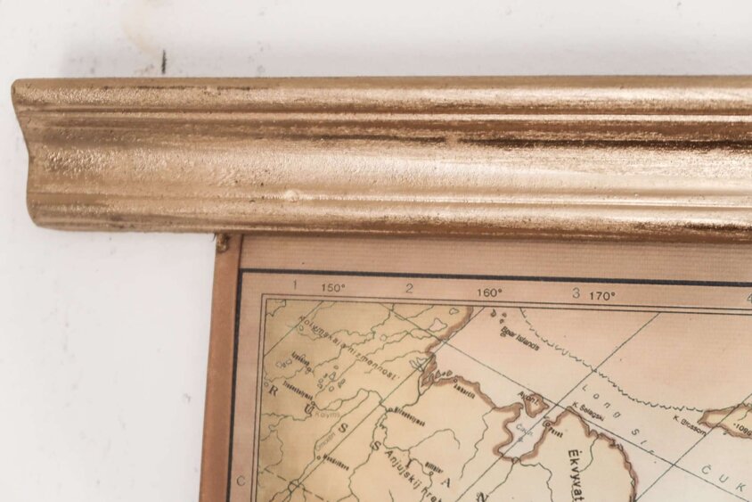 Chic map of the world with golden edges golden top frame